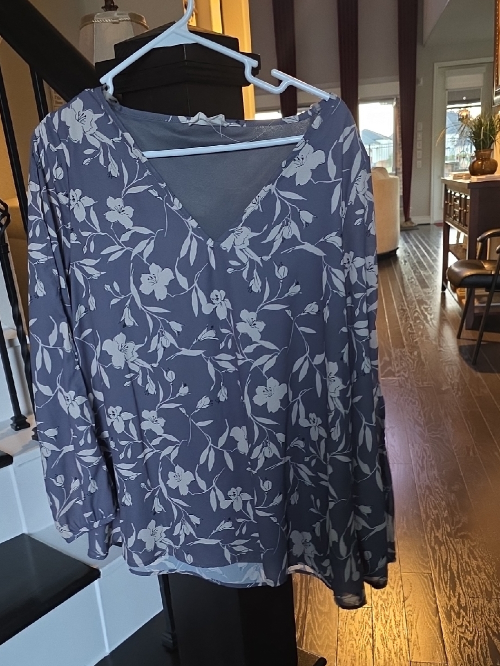 Peach Love California Gray Floral V-Neck Blouse